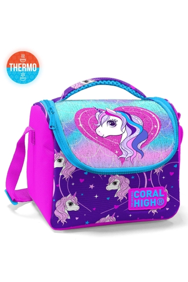 Coral High Kids Mor Pembe Unicorn Desenli Simli Thermo Beslenme Çantası 11856 - Coral High KIDS