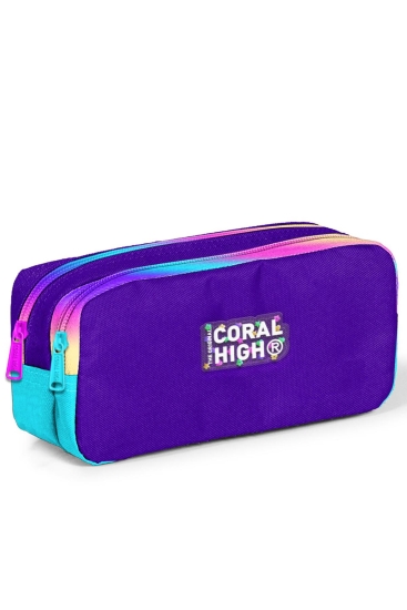 Coral High Kids Mor Rainbow Fermuarlı İki Bölmeli Kalem Çantası 12072 