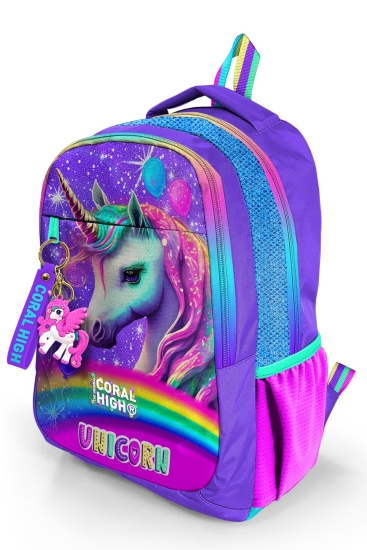 Coral High Kids Mor Simli Unicorn Desenli Üç Bölmeli Okul Sırt Çantası 23663 - 8