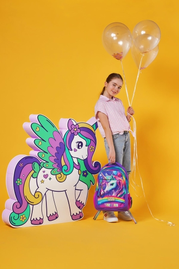 Coral High Kids Mor Simli Unicorn Desenli Üç Bölmeli Okul Sırt Çantası 23663 - 10