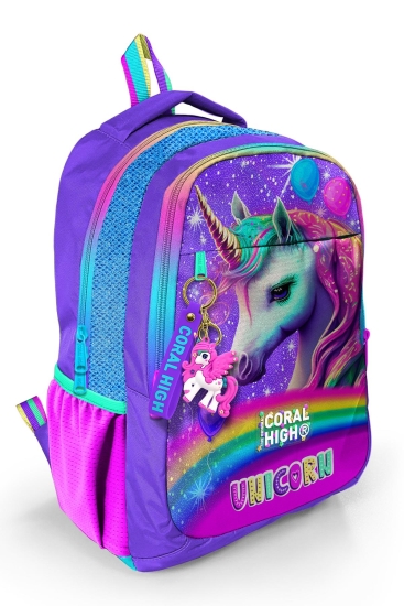 Coral High Kids Mor Simli Unicorn Desenli Üç Bölmeli Okul Sırt Çantası 23663 - Coral High KIDS