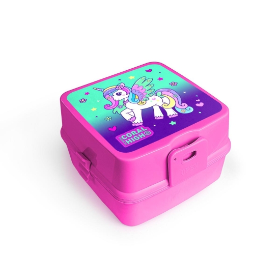 Coral High Kids Pembe Mor Unicorn Desenli Dört Bölmeli Çatal ve Kaşıklı Beslenme Kabı 32929 