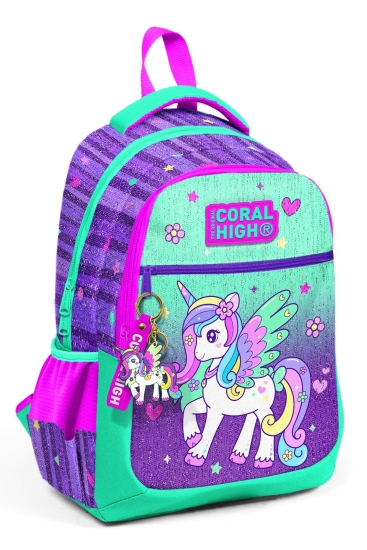 Coral High Kids Mor Su Yeşili Unicorn Desenli Üç Bölmeli Okul Sırt Çantası 23487 - Coral High KIDS