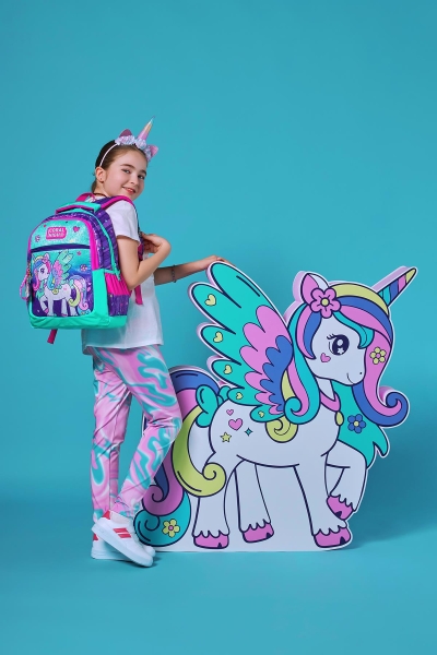 Coral High Kids Mor Su Yeşili Unicorn Desenli Üç Bölmeli Okul Sırt Çantası 23487 - 6