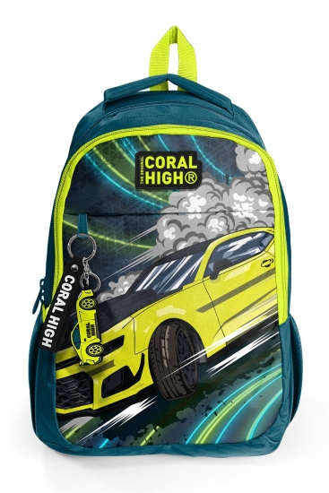 Coral High Kids Nefti Fosforlu Sarı Araba Desenli Üç Bölmeli Okul Sırt Çantası 14406 - 9