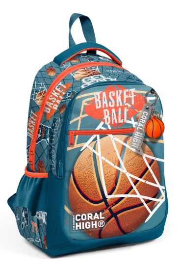 Coral High Kids Nefti Turuncu Basketbol Desenli Üç Bölmeli Okul Sırt Çantası 23651 - Coral High KIDS