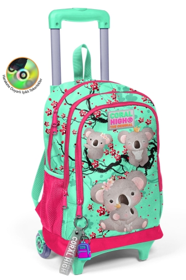 Coral High Kids Su Yeşilİ Neon Mercan Koala Desenli Üç Bölmeli Çekçekli Okul Sırt Çantası 23913 - Coral High KIDS