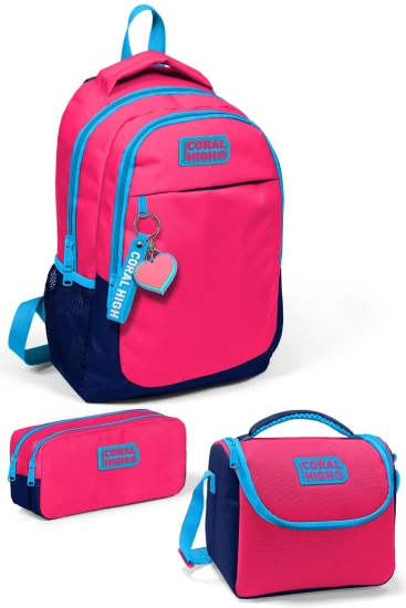 Coral High Kids Neon Mercan Lacivert 3’lü Okul Çanta Seti SET0114392 - Coral High