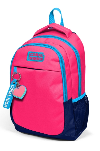 Coral High Kids Neon Mercan-Lacivert Üç Bölmeli Okul Sırt Çantası 14392 - 5