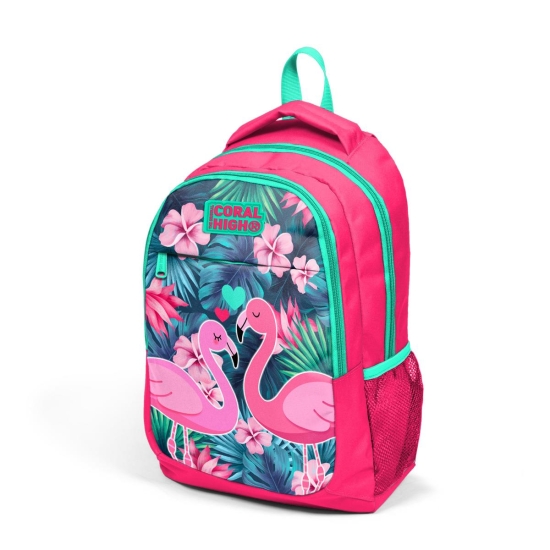 Coral High Kids Neon Mercan Su Yeşili Flamingo Desenli 3’lü Okul Çanta Seti SET0114377 - 2