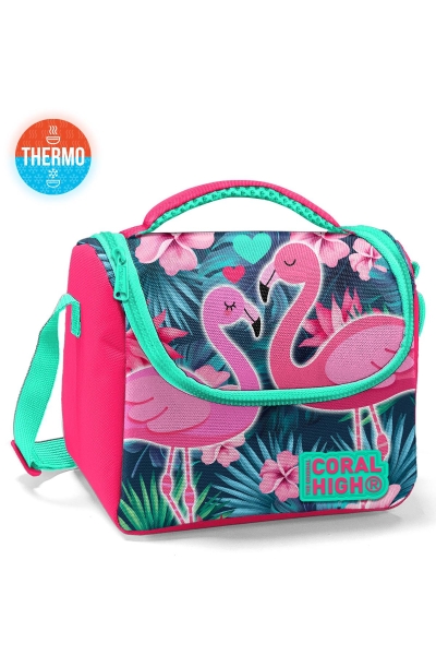 Coral High Kids Neon Mercan Su Yeşili Flamingo Desenli Beslenme Çantası 11834 - 2