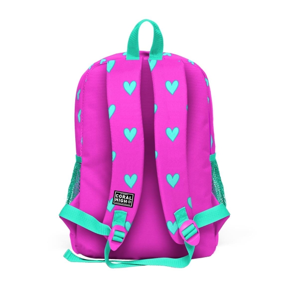 Coral High Kids Neon Pembe Su Yeşili Kalp Desenli 3’lü Okul Çanta Seti SET0123113 - 5