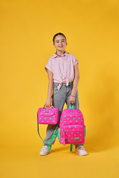 Coral High Kids Neon Pembe Su Yeşili Kalp Desenli 3’lü Okul Çanta Seti SET0123113 - 8