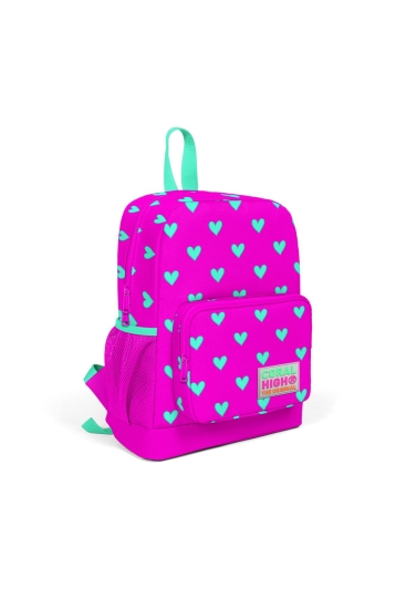 Coral High Kids Neon Pembe Su Yeşili Kalp Desenli İki Bölmeli Okul Sırt Çantası 23309 - Coral High