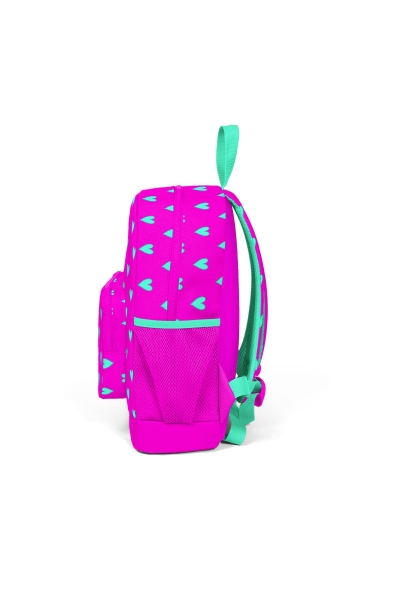 Coral High Kids Neon Pembe Su Yeşili Kalp Desenli İki Bölmeli Okul Sırt Çantası 23309 - 2