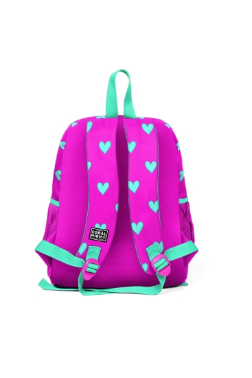 Coral High Kids Neon Pembe Su Yeşili Kalp Desenli İki Bölmeli Okul Sırt Çantası 23309 - 3