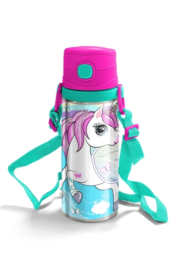 Coral High Kids Neon Pembe Unicorn Desenli Pipetli Çelik Matara 600 ml 11957 - Coral High KIDS