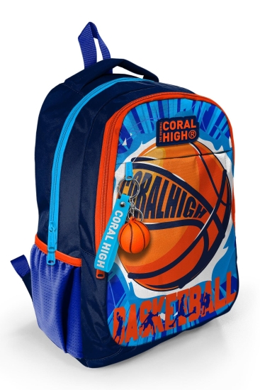 Coral High Kids Lacivert Mavi Basketbol Desenli Üç Bölmeli Okul Sırt Çantası 14405 - Coral High KIDS