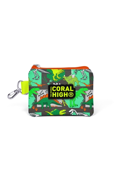 Coral High Kids Gri Yeşil Dinozor Desenli Bozuk Para Çantası 21864 - Coral High KIDS