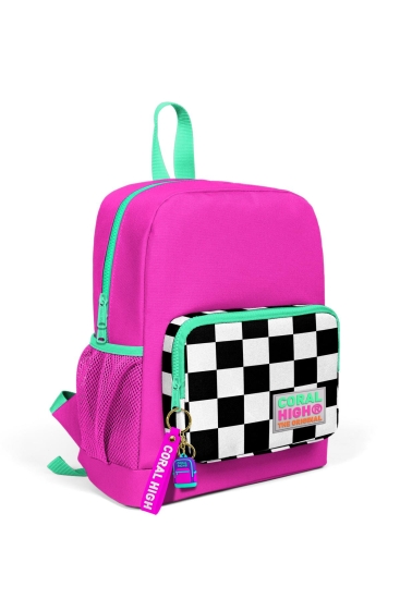 Coral High Kids Neon Pembe Dama Desenli İki Bölmeli Okul Sırt Çantası 23601 - Coral High KIDS