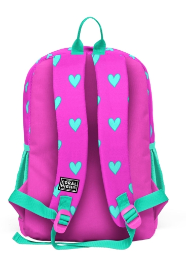 Coral High Kids Neon Pembe Su Yeşili Kalp Desenli Dört Bölmeli Okul Sırt Çantası 23113 - 5