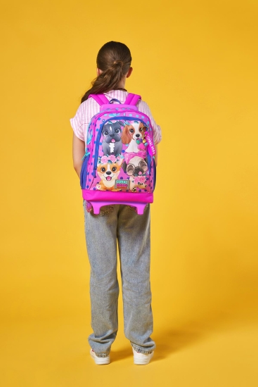 Coral High Kids Pembe Köpek Desenli Üç Bölmeli Çekçekli Okul Sırt Çantası 23950 - 5