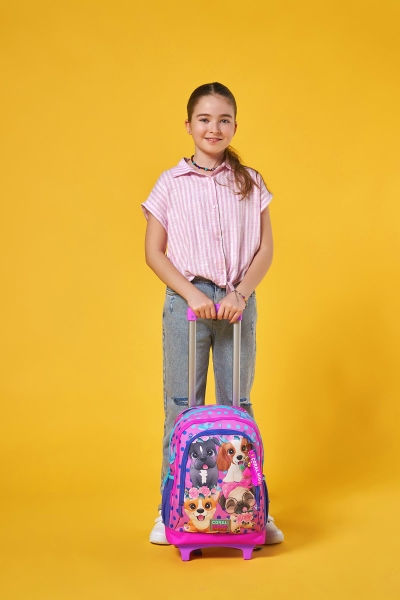 Coral High Kids Pembe Köpek Desenli Üç Bölmeli Çekçekli Okul Sırt Çantası 23950 - 12