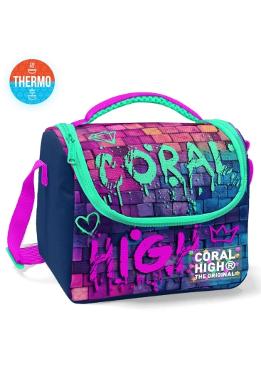 Coral High Kids Pembe Lacivert Grafiti Yazılı Thermo Beslenme Çantası 11769 