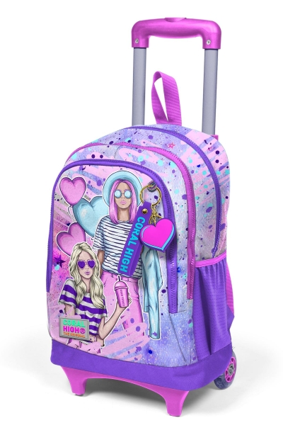 Coral High Kids Pembe Mor Fashion Girl Desenli Üç Bölmeli Çekçekli Okul Sırt Çantası 23955 - 10