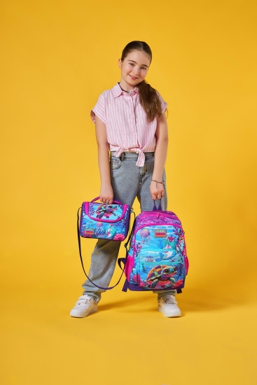 Coral High Kids Pembe Mor Kaplumbağa Desenli 3’lü Okul Çanta Seti SET0123756 - 8