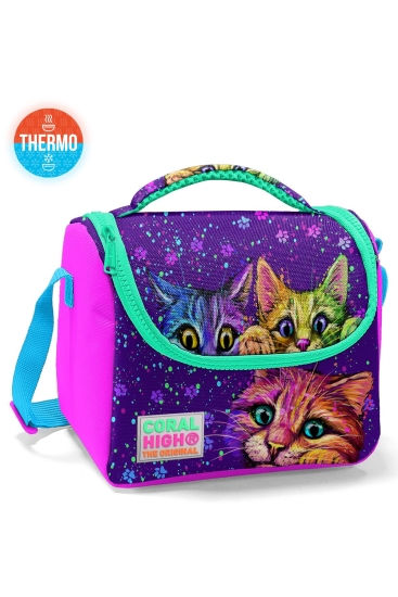 Coral High Kids Pembe Mor Kedi Desenli Thermo Beslenme Çantası 11732 