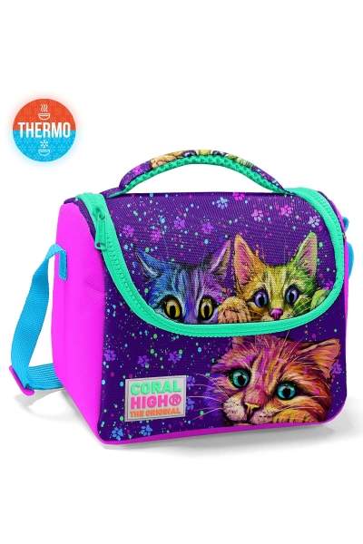 Coral High Kids Pembe Mor Kedi Desenli Thermo Beslenme Çantası 11732 - 1