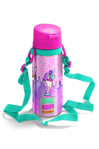 Coral High Kids Pembe Mor Milkshake Dondurma Desenl Pipetli Çelik Matara 600 ml 11958 - 2