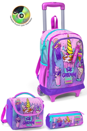 Coral High Kids Pembe Mor Milkshake Dondurma Desenli 3'lü Çanta Seti SET0123949 - 1