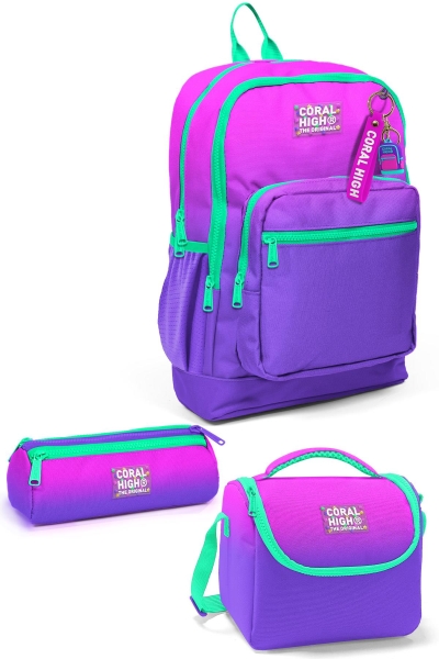 Coral High Kids Pembe Mor Renk Geçişli 3’lü Okul Çanta Seti SET0123762 - 1