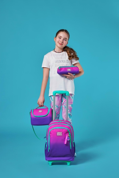 Coral High Kids Pembe Mor Renk Geçişli Üç Bölmeli Çekçekli 3'lü Çanta Seti SET0123962 - 2