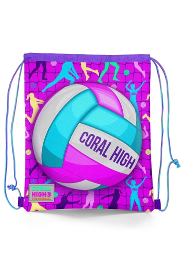 Coral High Kids Pembe Mor Voleybol Desenli İpli Büzgülü Sırt Çantası 12649 - Coral High KIDS
