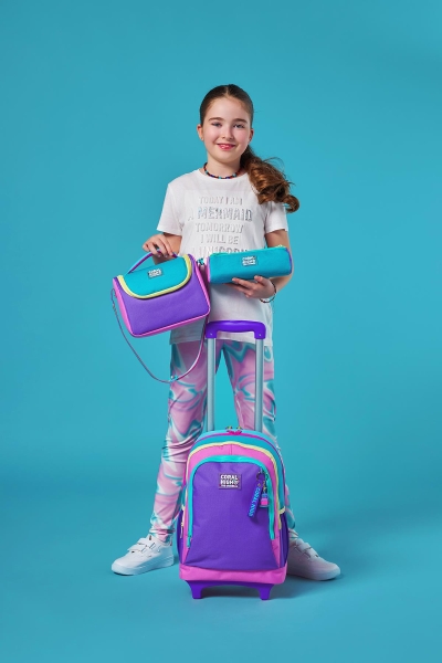 Coral High Kids Pembe Pastel Renkli Üç Bölmeli Çekçekli 3'lü Çanta Seti SET0123959 - 2