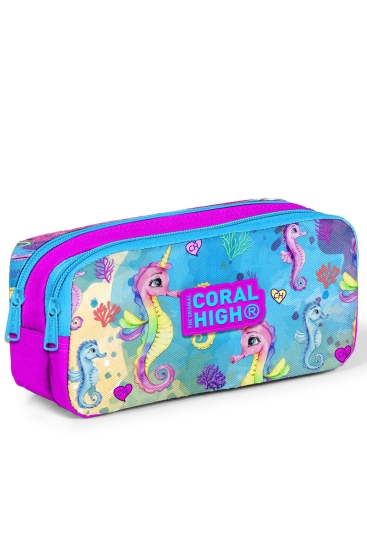 Coral High Kids Pembe Rengarenk Denizatı Desenli İki Bölmeli Kalem Çantası 22158 - Coral High KIDS