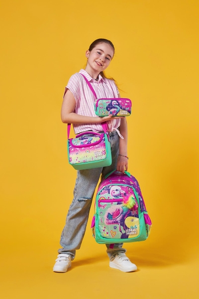 Coral High Kids Pembe Su Yeşili Flamingo Desenli 3’lü Okul Çanta Seti SET0123647 - 2