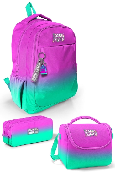 Coral High Kids Pembe Su Yeşili Renk Geçişli 3’lü Okul Çanta Seti SET0123664 - Coral High