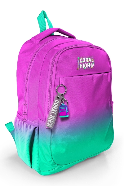 Coral High Kids Pembe Su Yeşili Renk Geçişli Üç Bölmeli Okul Sırt Çantası 23664 - 1