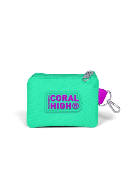 Coral High Kids Pembe Su Yeşili Kedi Desenli Simli Bozuk Para Çantası 21795 - 2