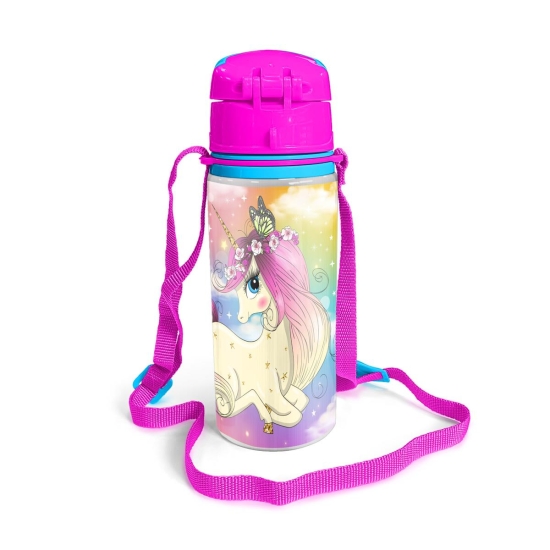 Coral High Kids Pembe Su Yeşili Unicornlu Kız Desenli Pipetli Alüminyum Matara 600 ml 11945 - 3