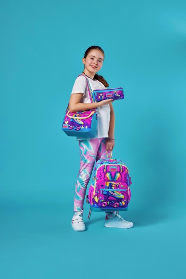 Coral High Kids Pembe Turkuaz Kulaklık Paten Desenli 3’lü Okul Çanta Seti SET0123754 - 2