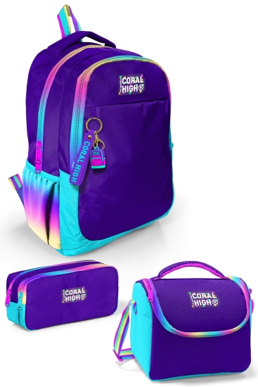 Coral High Kids Rainbow Fermuarlı Mor 3’lü Okul Çanta Seti SET0123662 - Coral High