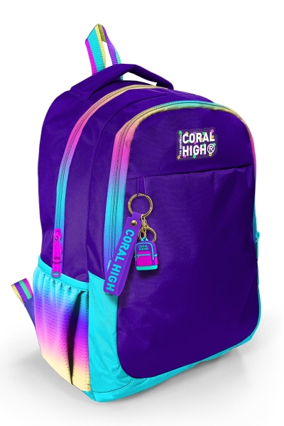 Coral High Kids Rainbow Fermuarlı Mor Üç Bölmeli Okul Sırt Çantası 23662 - 1