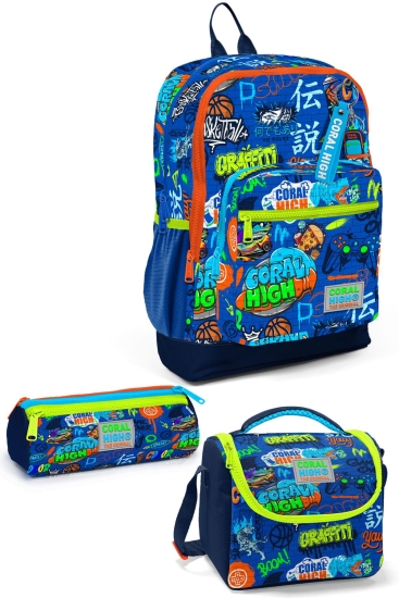 Coral High Kids Saks Grafiti Desenli 3’lü Okul Çanta Seti SET0123767 - 1