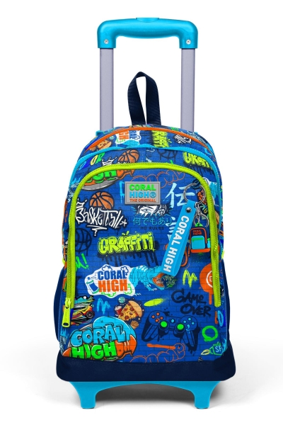 Coral High Kids Saks Grafiti Desenli Üç Bölmeli Çekçekli Okul Sırt Çantası 23967 - 10