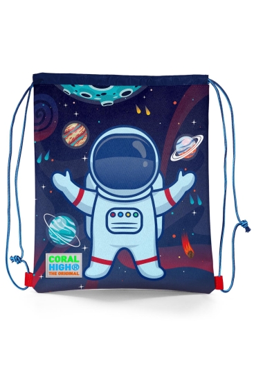 Coral High Kids Saks Mavi Astronot Desenli İpli Büzgülü Sırt Çantası 22474 